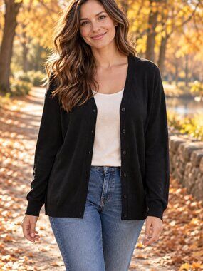 GAP Black Button-Front Long Sleeve Cardigan Size XXL
